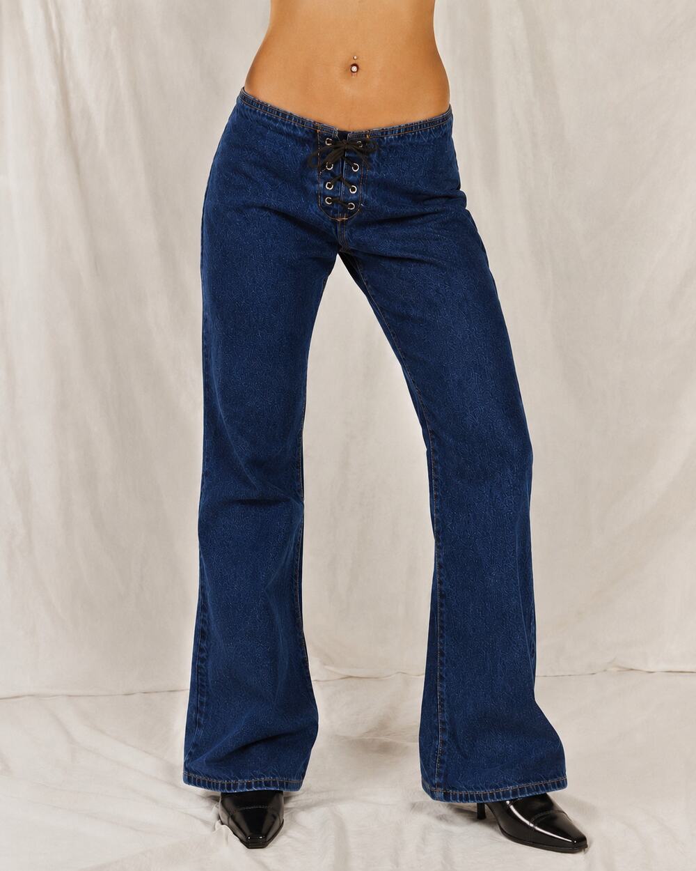 Vintage Paris Blues Y2K Low-Rise Lace-Up Fly Bootcut Jeans Size 9